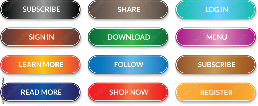 Poster set of different gradient buttons for web. web menu buttons template vector illustration.