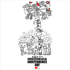  Independence day of Indonesia, doodle set vector