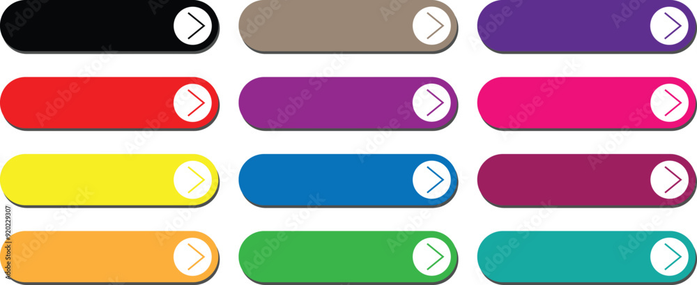 Aufkleber set of different color buttons with arrow. web menu buttons template vector illustration.