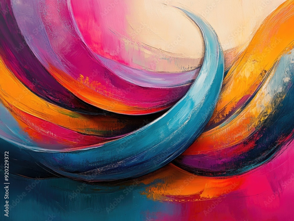Poster captivating abstract artwork featuring a composition of vibrant dynamic curves and fluid lines that 