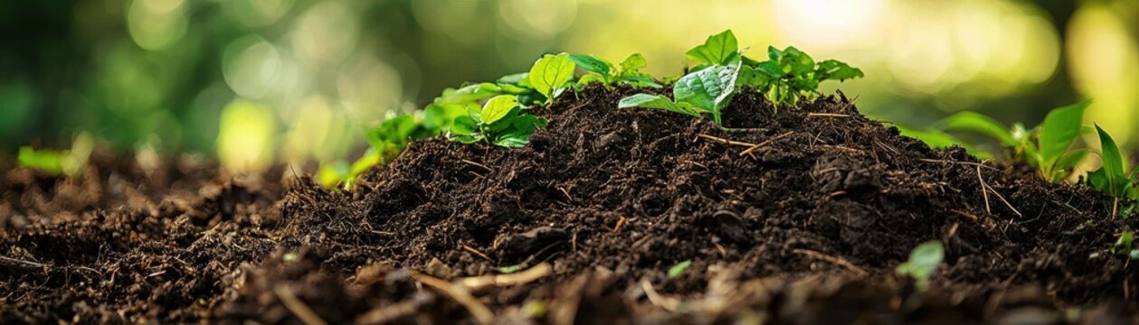 A close-up view of fresh soil enriched with green sprouts, symbolizing growth and nurturing environment in nature.