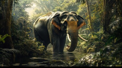 Majestic Elephant in Tropical Rainforest