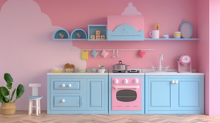 Fototapeta premium Kid kitchen interior in pastel color