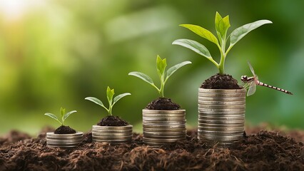 Growing Money - Plant On Coins - Finance And Investment Concept