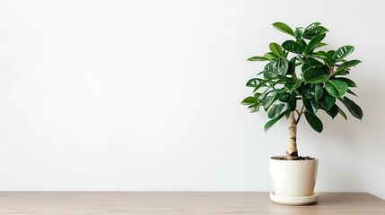 Green Plant in a White Pot on a Wooden Surface