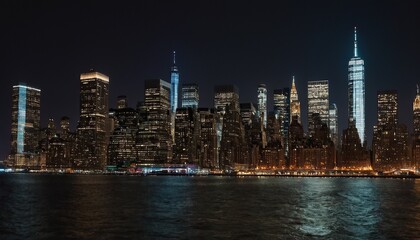 Obraz premium Lower Manhattan skyline during the blue hour with Hudson River in the foreground 12