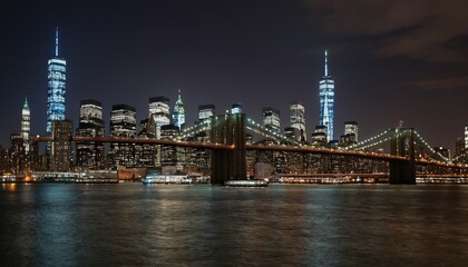 Obraz premium Lower Manhattan skyline during the blue hour with Hudson River in the foreground 7