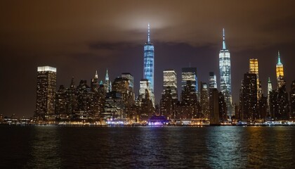 Fototapeta premium Lower Manhattan skyline during the blue hour with Hudson River in the foreground 4