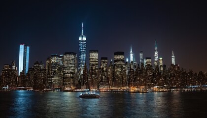 Obraz premium A night view of the Manhattan skyline from across the Hudson River 12
