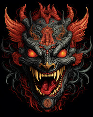 Mytical creature animal head aggressive expression illustration