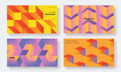 Set of template background design vector. Collection of creative abstract gradient vibrant colorful perspective 3d geometric shape background. Art design for business card, cover, banner, wallpaper.