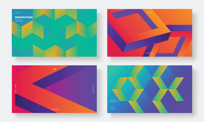Set of template background design vector. Collection of creative abstract gradient vibrant colorful perspective 3d geometric shape background. Art design for business card, cover, banner, wallpaper.
