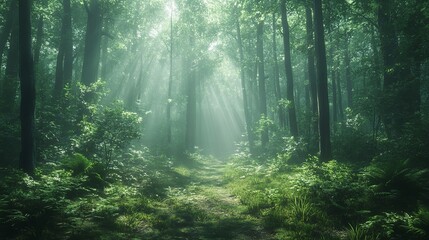 Obraz premium misty forest in the morning