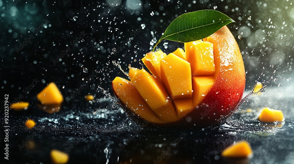 Wall mural Fresh Mango with Water Splash