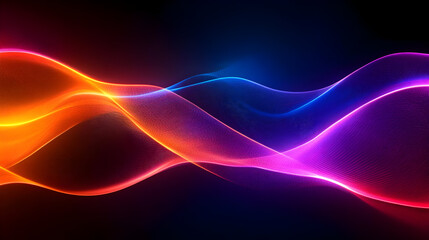 Vibrant abstract waves of light in orange, pink, and blue on a dark background.