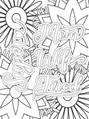 Mothers-Day Quotes Flower Coloring Page Beautiful black and white illustration for adult coloring book