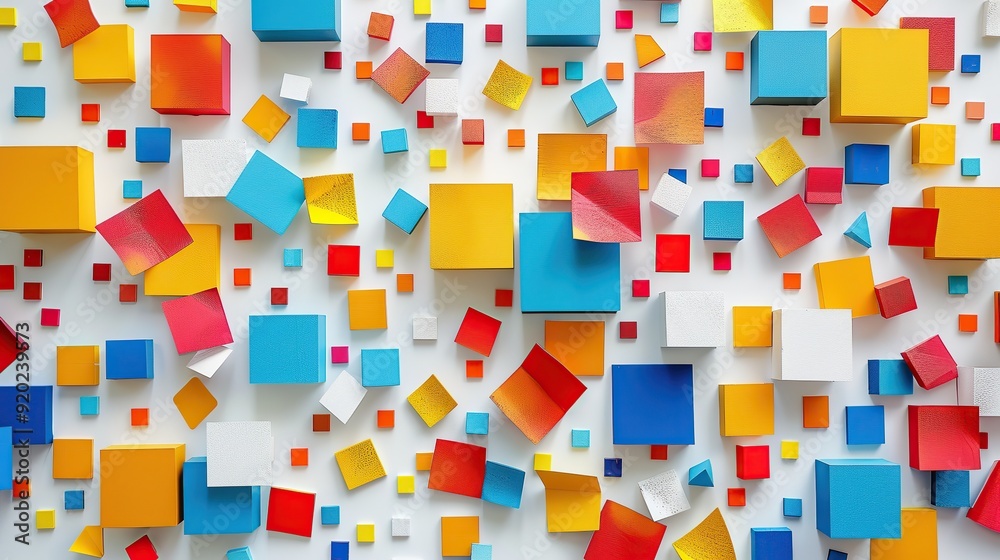 Poster Abstract background with colorful geometric shapes and squares on white background. copy space for text.