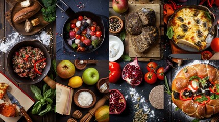 Collage of delicious food ingredients.