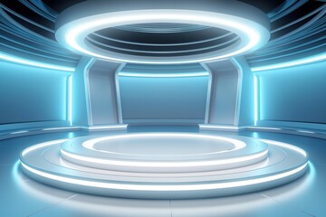 Obraz premium Futuristic stage with glowing lights.