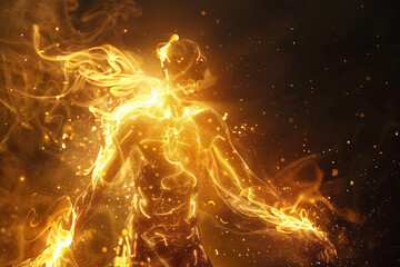 Luminous energy flow, human body, glowing effect