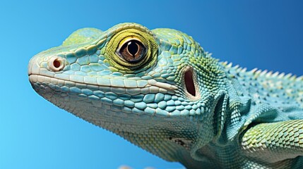Fototapeta premium green lizard on blue background 