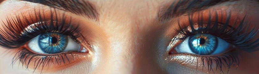 Hypnotic captivating eyes with long, detailed lashes, high-definition close-up