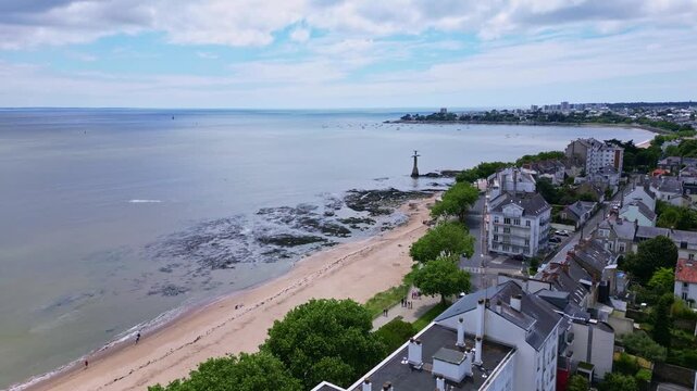 Approaching aerial movement about The American monument alias Le Sammy, Saint-Nazaire, France.