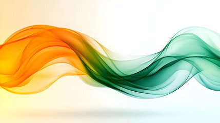 Obraz premium Abstract flowing waves in orange and green colors on a light background.