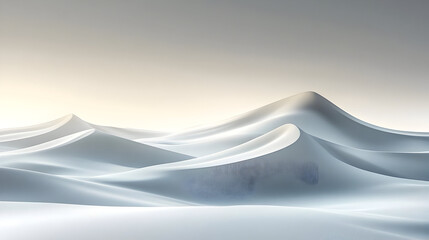 A serene landscape of smooth, flowing sand dunes under soft light.