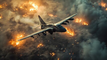 Naklejka premium Jet Fighter in a Fiery Sky.