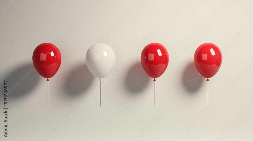 Poster Red and White Balloons on Wall