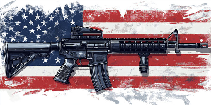 Assault rifle lying on a grunge american flag background