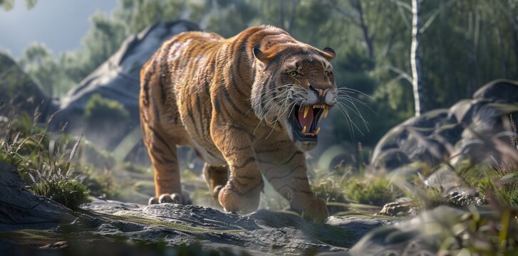 Prehistoric Encounter. Saber Tooth Tiger Environment High Detailed Realistic Concept
