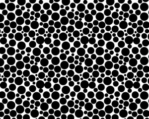 A black and white abstract background with a pattern of circles of varying sizes
