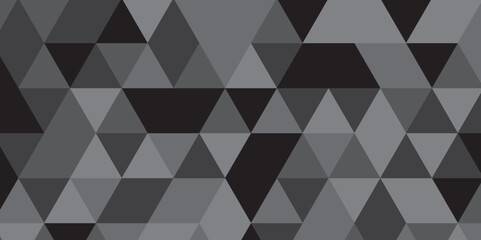 Abstract geometric black and gray background seamless mosaic and low polygon triangle texture wallpaper. Triangle shape retro wall grid pattern geometric ornament tile vector square element.