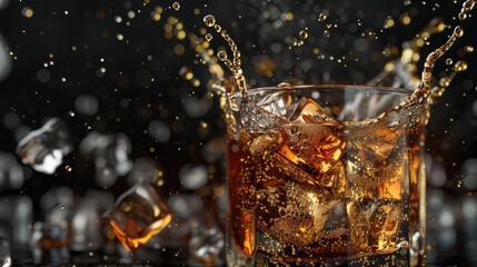 Ice Cubes Splashing in a Glass of Cola