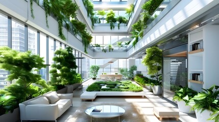Modern Office Interior with Green Plants.