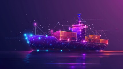 Obraz premium Abstract Low Poly Cargo Ship with Glowing Lights