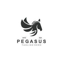 Pegasus horse Logo minimalist, Line art, Modern simple mascot, Mystic premium emblem template