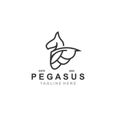 Pegasus horse Logo minimalist, Line art, Modern simple mascot, Mystic premium emblem template
