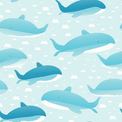 Fototapeta premium Whale pattern seamless ocean background