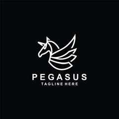 Obraz premium Pegasus horse Logo minimalist, Line art, Modern simple mascot, Mystic premium emblem template