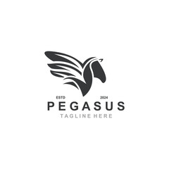 Pegasus horse Logo minimalist, Line art, Modern simple mascot, Mystic premium emblem template