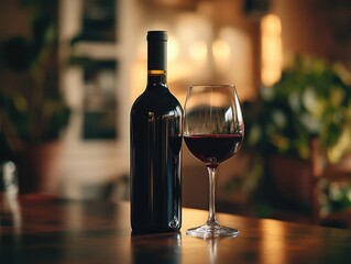 Wine and glass on table