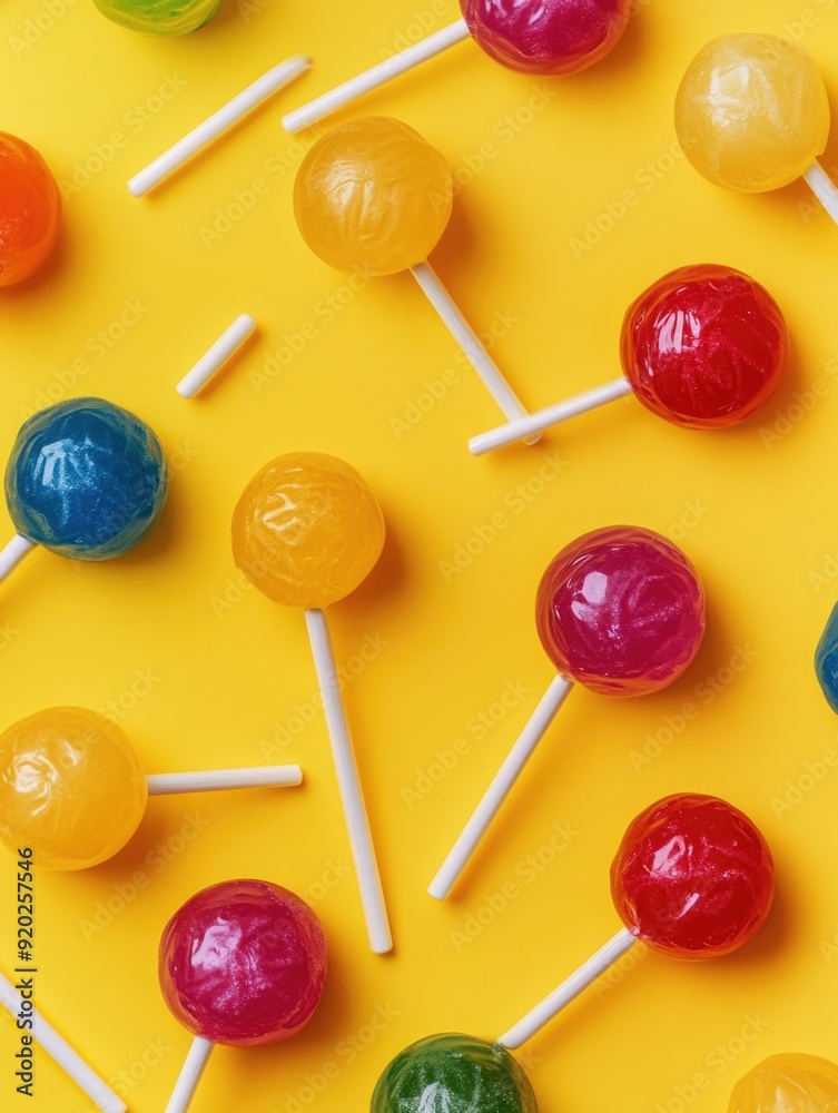 Wall mural lollipops on yellow surface