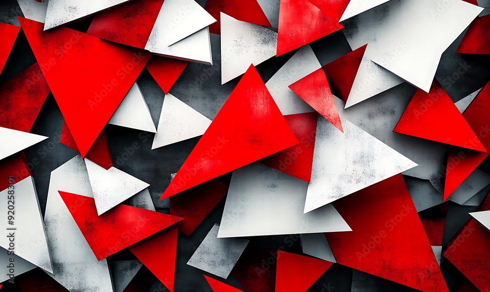Poster Seamless Abstract with Sharp Geometric Shapes in Red and White