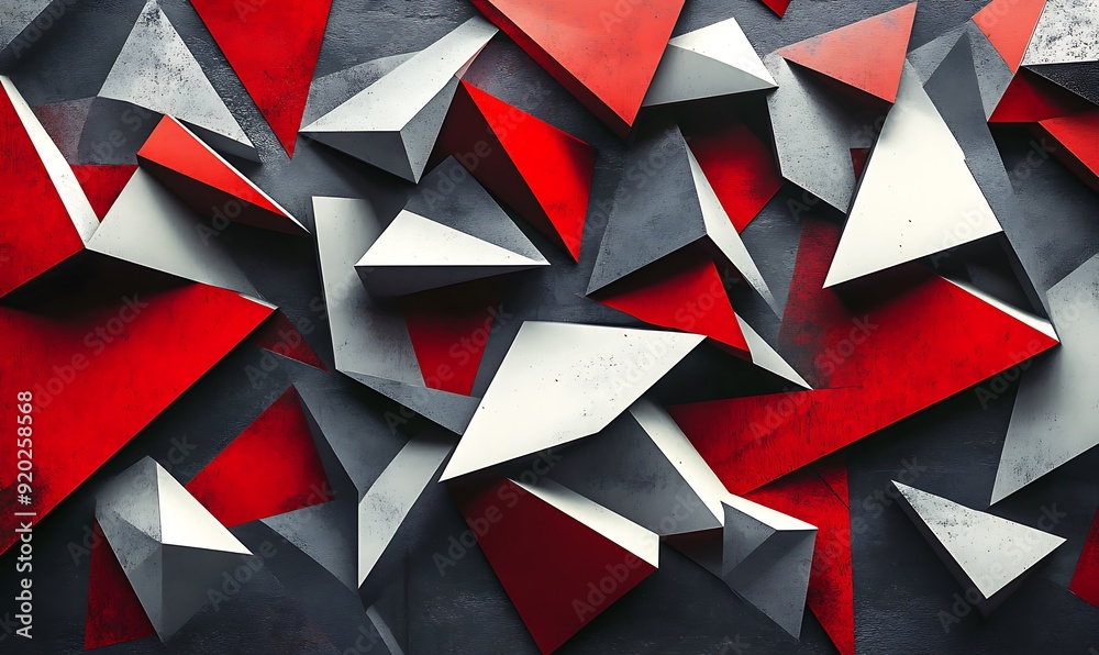 Poster Seamless Abstract with Sharp Geometric Shapes in Red and White