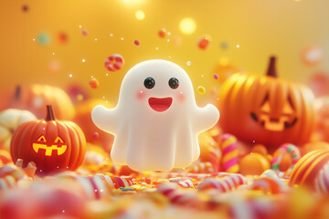 Cute Ghost playful 3D vibrant, Halloween