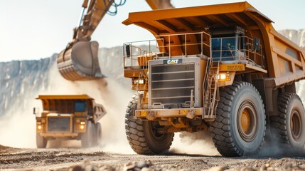 Fototapeta premium Bucket Wheel Excavator and Mining Haul Truck in Coal Mine