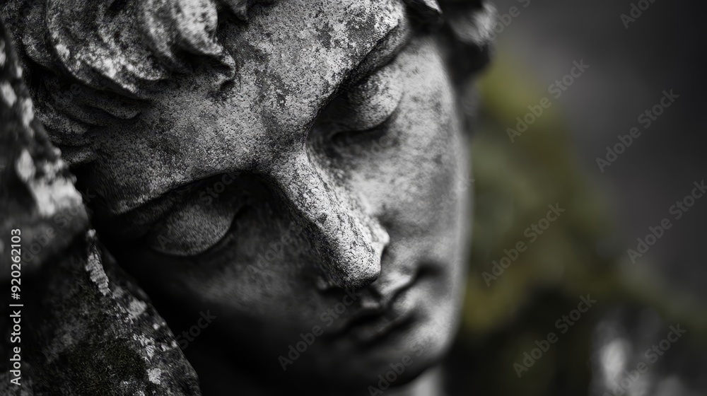 Canvas Prints  A black-and-white image of a woman's statued head with closed eyes